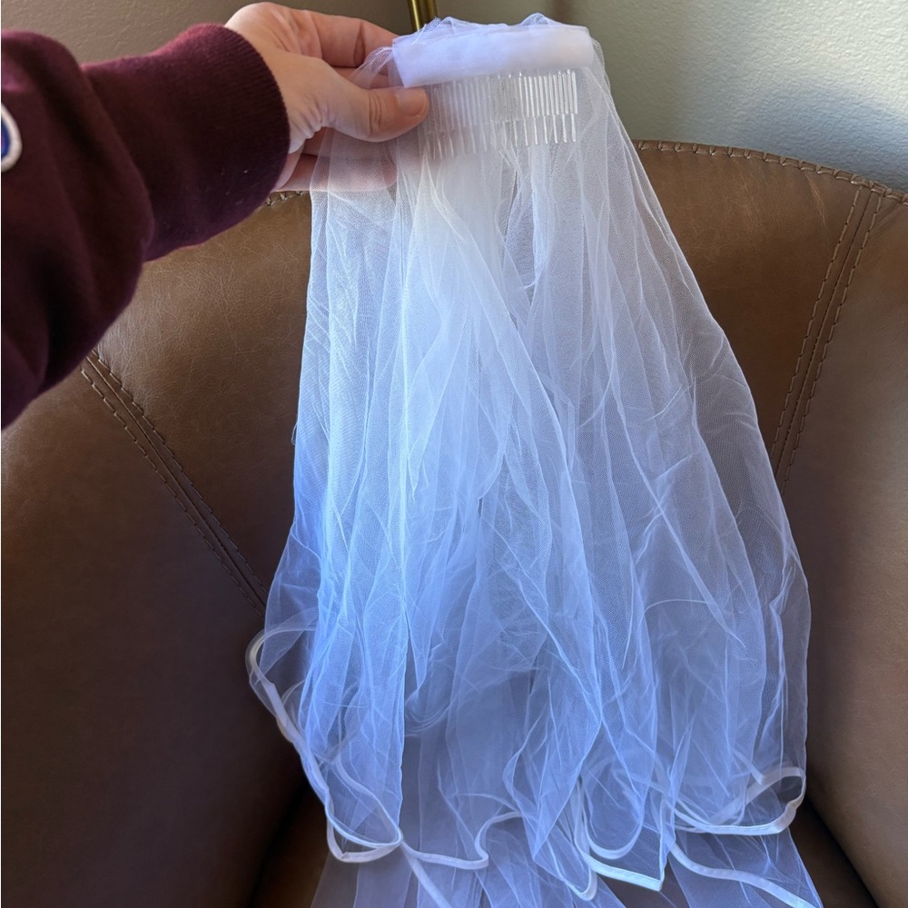 Short Bridal Veil with Comb White Tulle Bachelorette or Bridal Shower Veil